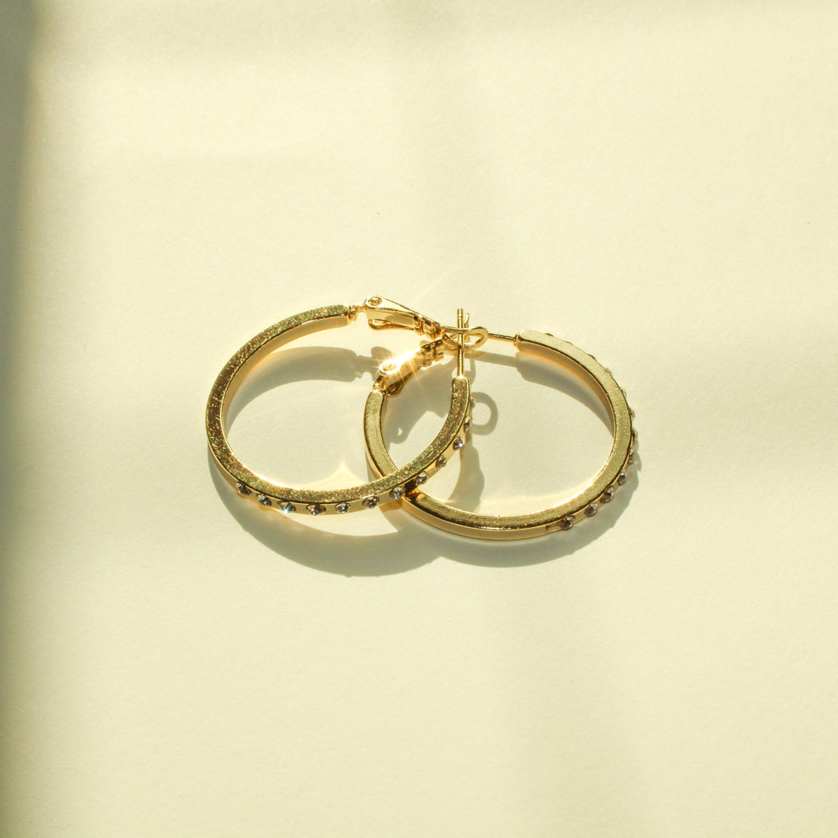 CZ Studded Flat Band Hoop Earrings — 14K Gold Plated | 3 Sizes - Séfan Jewelry