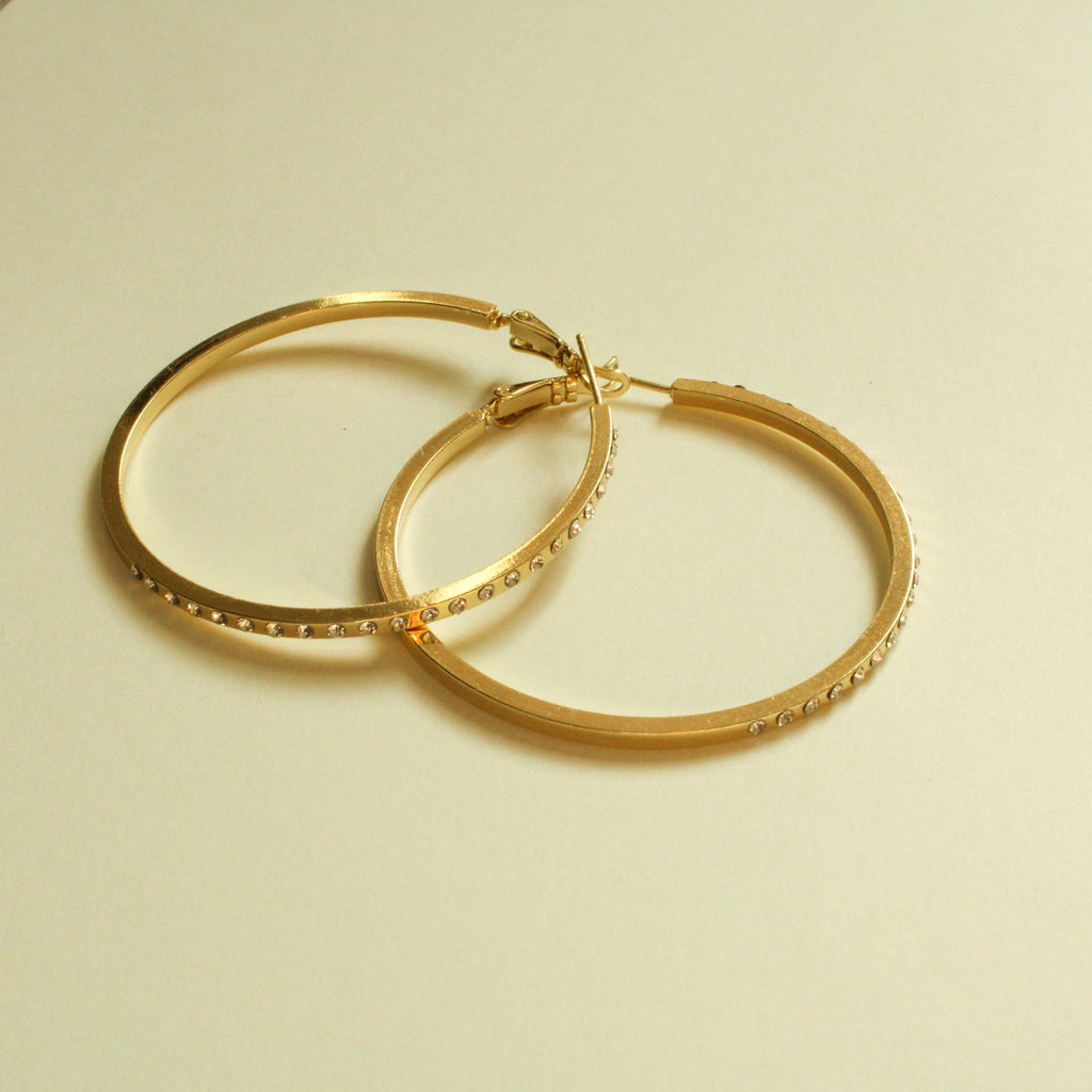 CZ Studded Flat Band Hoop Earrings — 14K Gold Plated | 3 Sizes - Séfan Jewelry