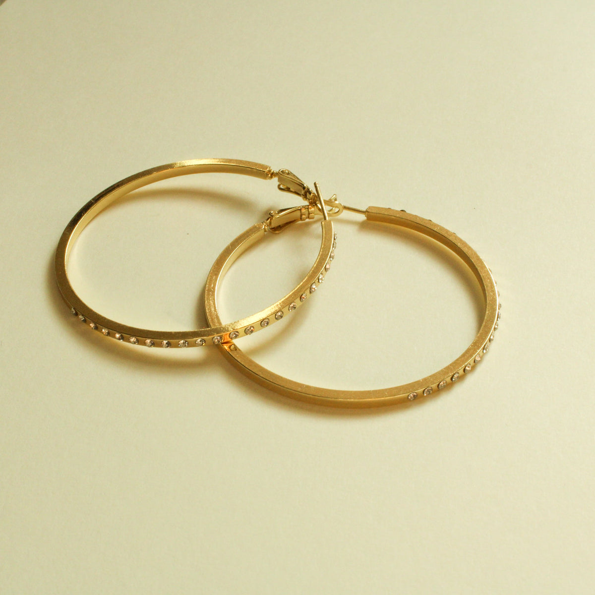 CZ Studded Flat Band Hoop Earrings — 14K Gold Plated | 3 Sizes - Séfan Jewelry