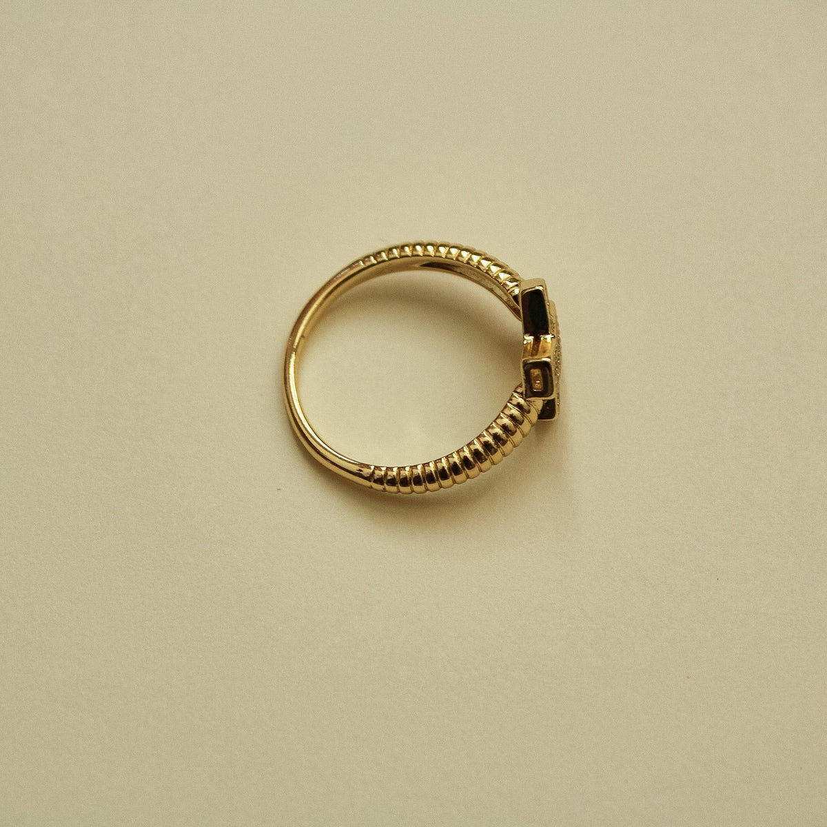 CZ X-Cross Pavé Ring with Ribbed Band — 14K Gold Plated - Séfan Jewelry