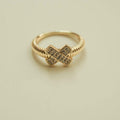 CZ X-Cross Pavé Ring with Ribbed Band — 14K Gold Plated