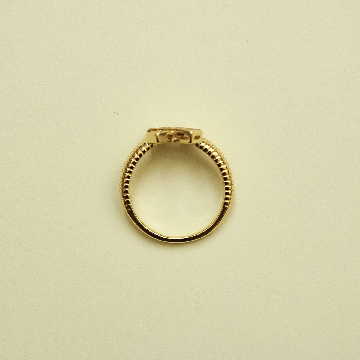 CZ X-Cross Pavé Ring with Ribbed Band — 14K Gold Plated - Séfan Jewelry