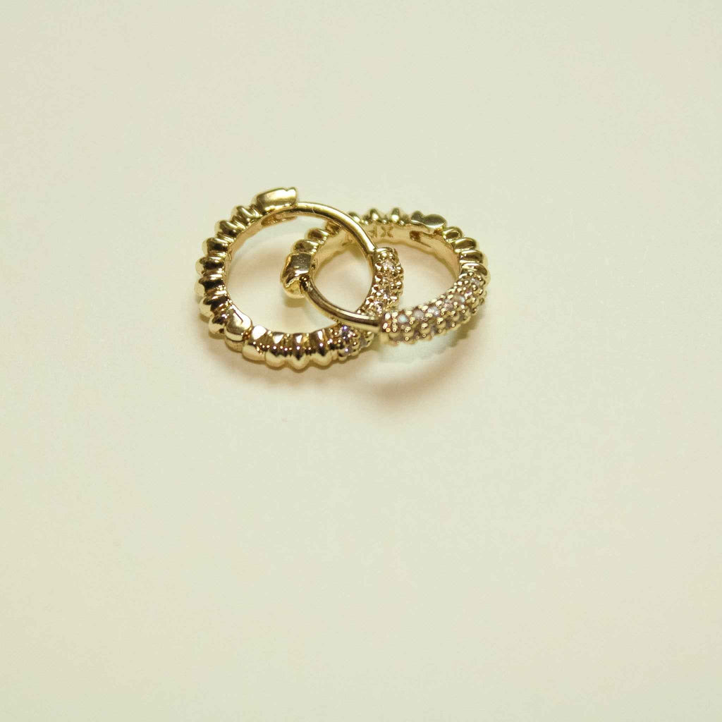 Gold pavé CZ huggie hoop earrings, small round pair