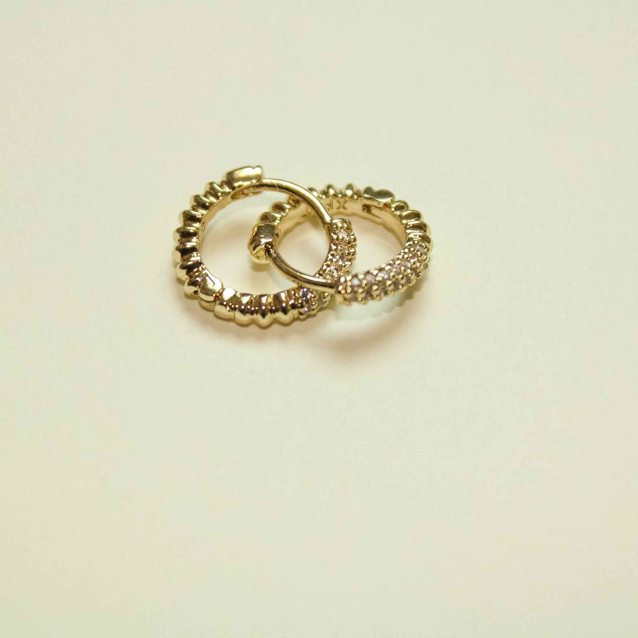 Gold pavé CZ huggie hoop earrings, small round pair