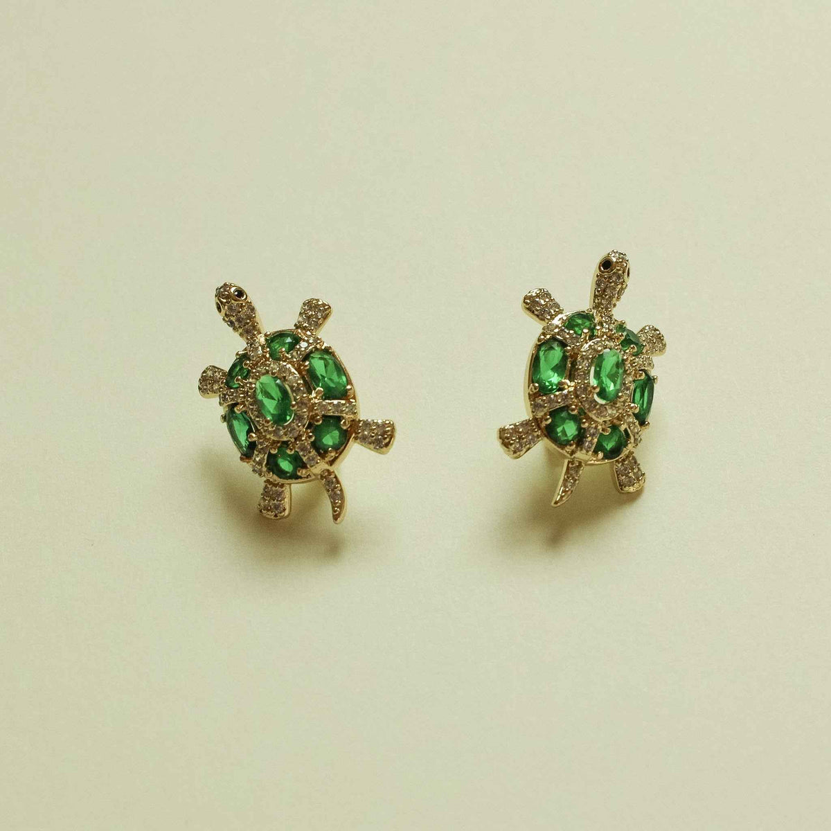 Emerald Green CZ Turtle Stud Earrings — 14K Gold Plated - Séfan Jewelry