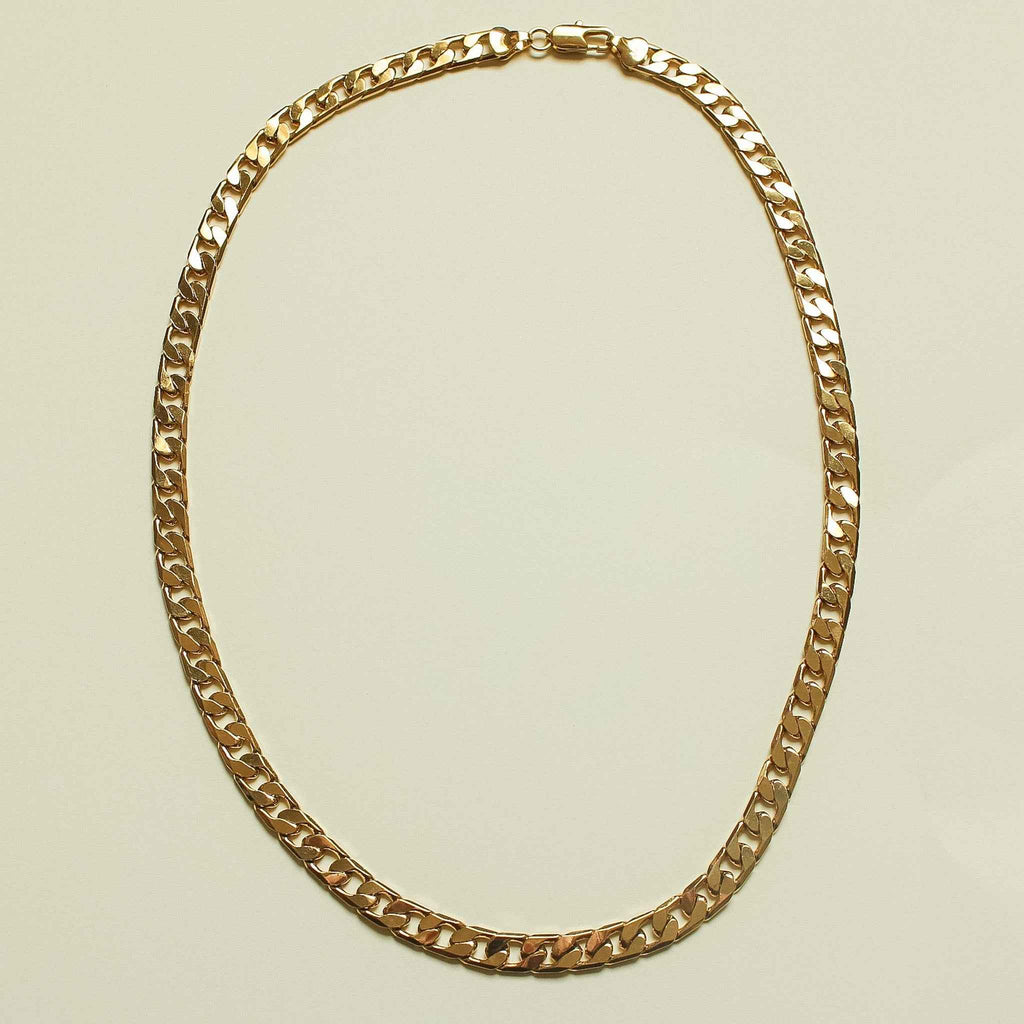 Gold-tone flat Cuban link chain necklace, full oval loop of interlocking links