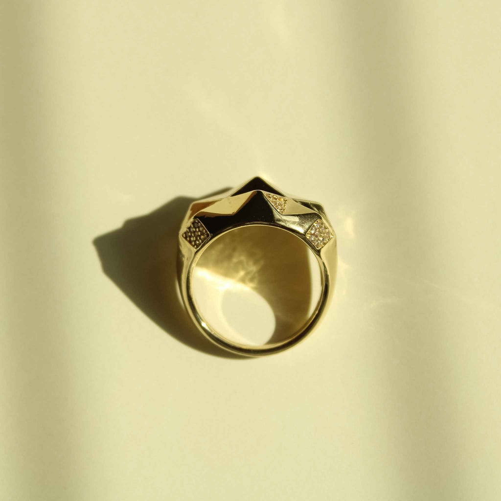 Geometric Faceted CZ Dome Ring — 14K Gold Plated