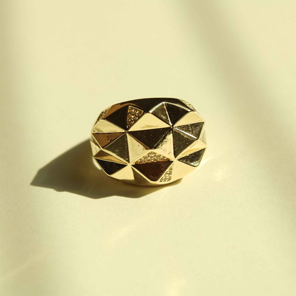 Geometric Faceted CZ Dome Ring — 14K Gold Plated