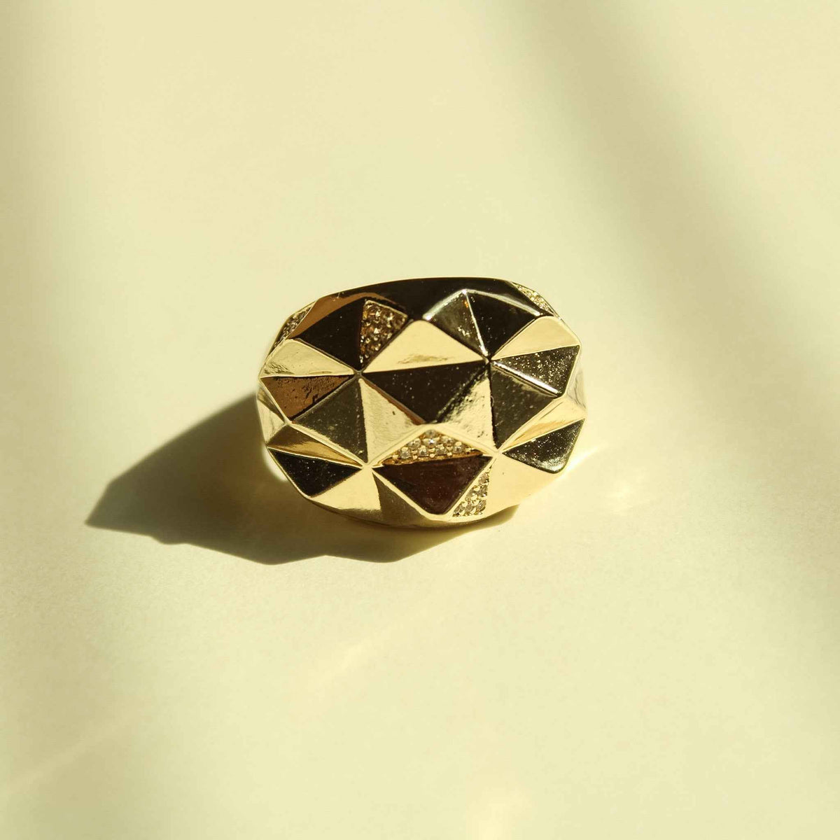 Geometric Faceted CZ Dome Ring — 14K Gold Plated