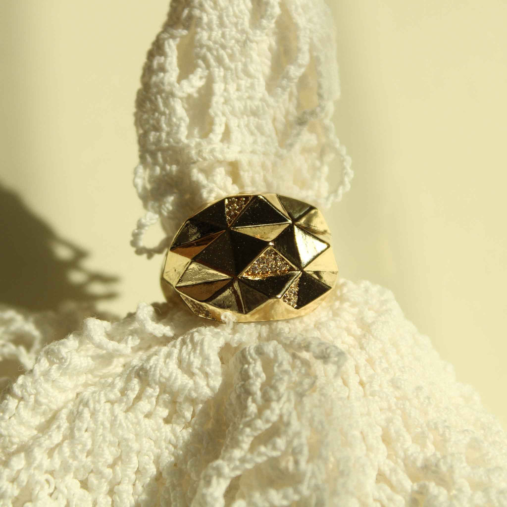Geometric Faceted CZ Dome Ring — 14K Gold Plated