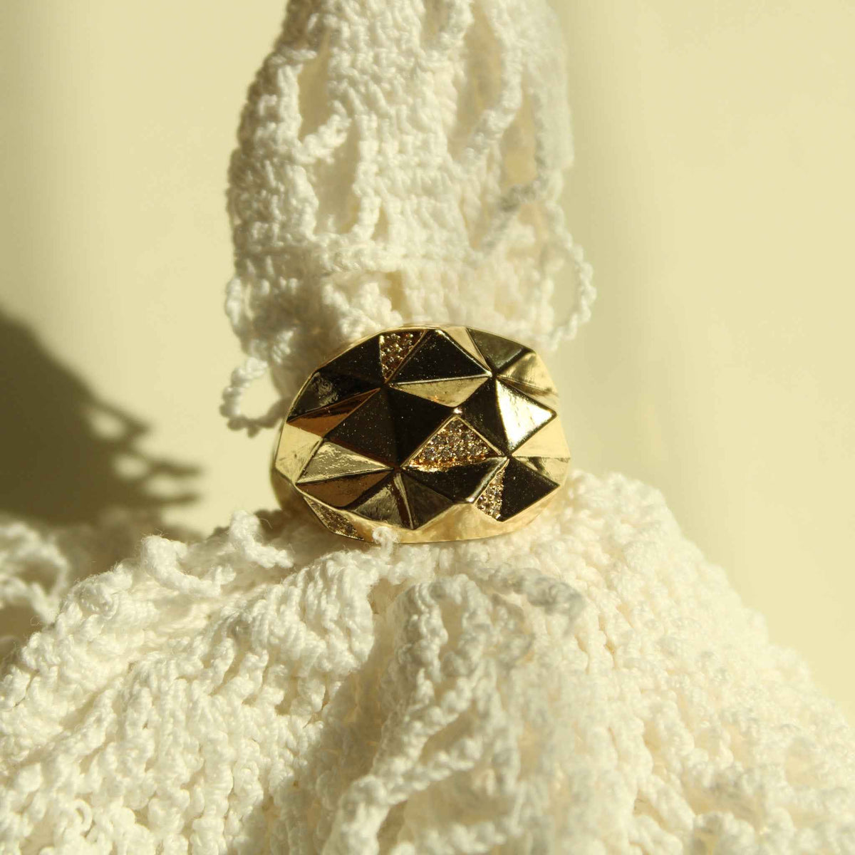 Geometric Faceted CZ Dome Ring — 14K Gold Plated