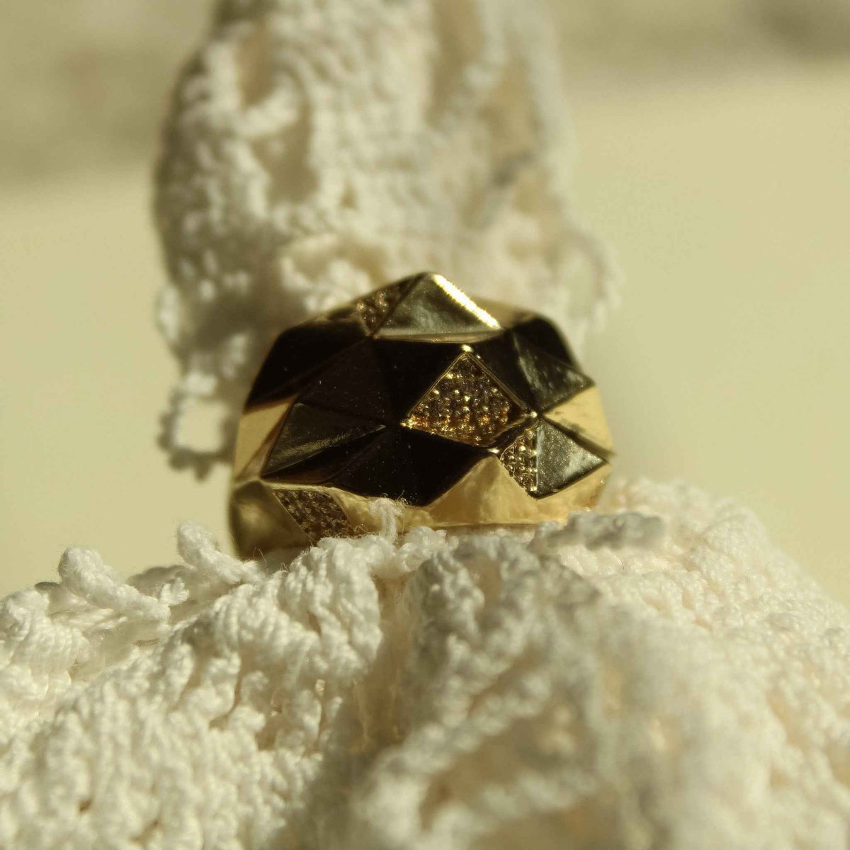 Geometric Faceted CZ Dome Ring — 14K Gold Plated