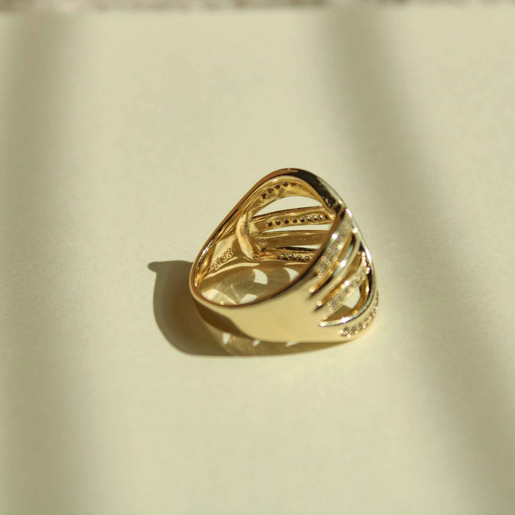 Infinity Crossover Pavé CZ Wide Band Ring — 14K Gold Plated