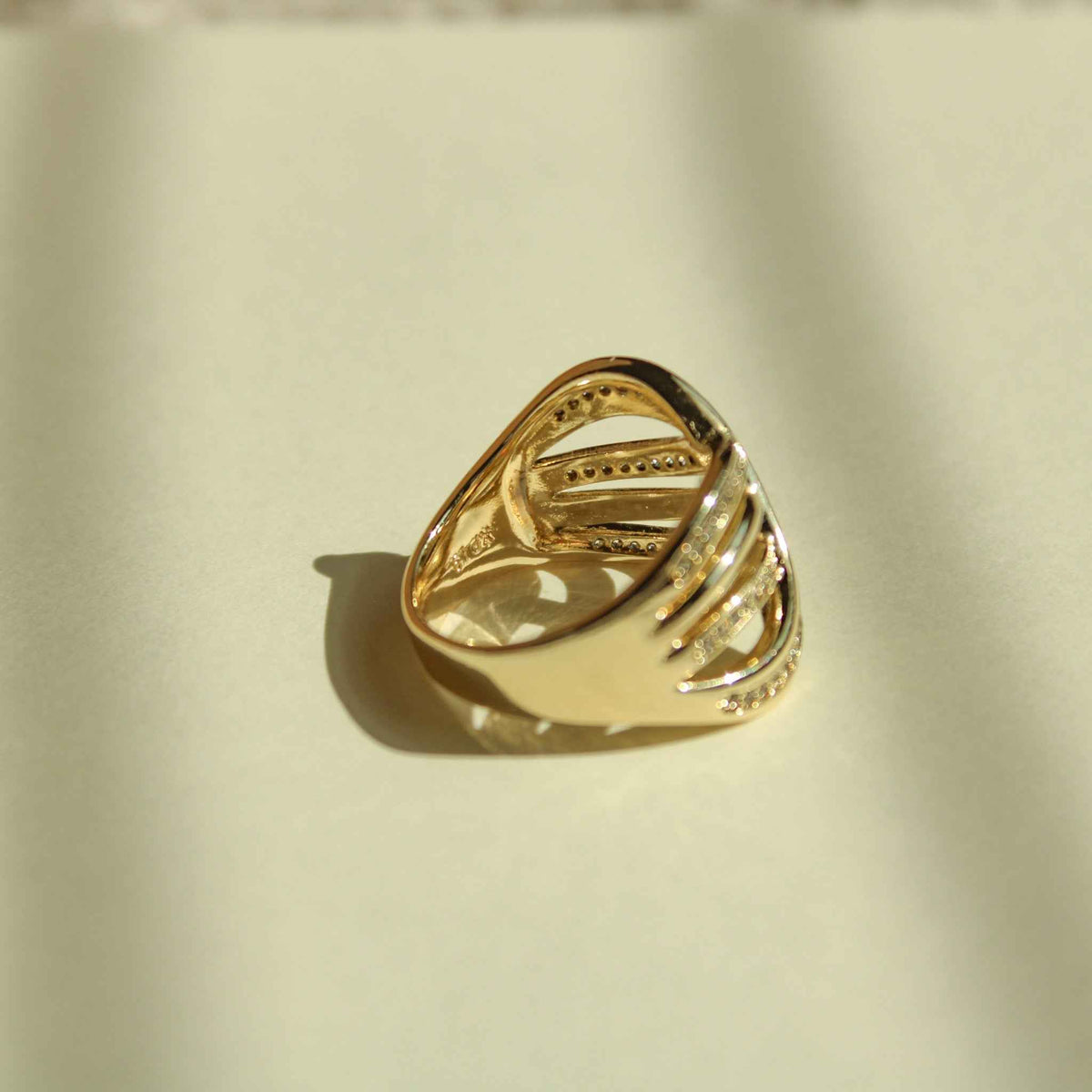 Infinity Crossover Pavé CZ Wide Band Ring — 14K Gold Plated