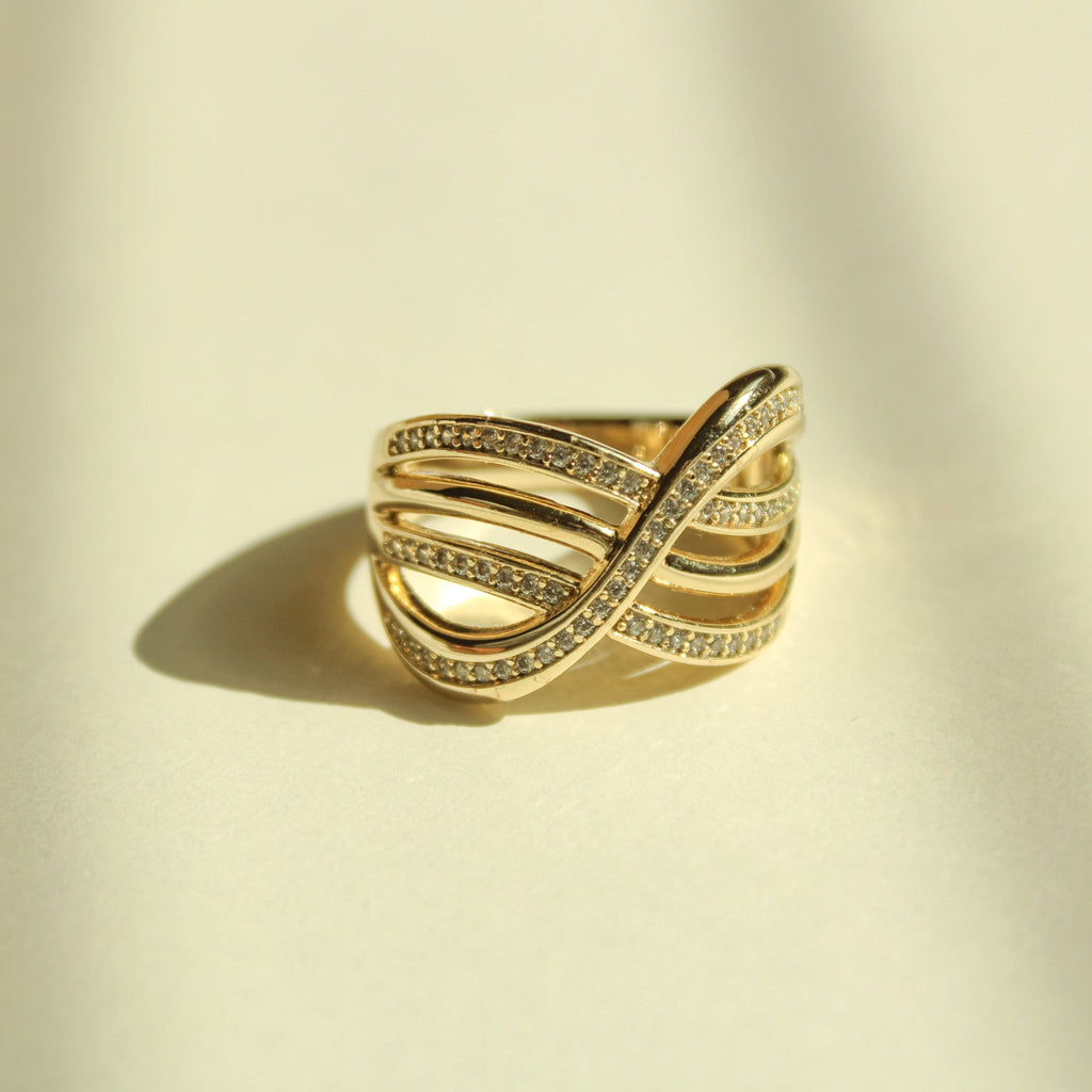 Infinity Crossover Pavé CZ Wide Band Ring — 14K Gold Plated - Séfan Jewelry