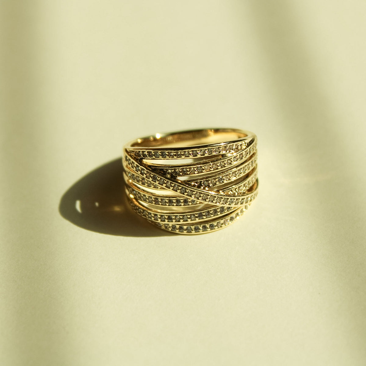 Multi-Row Crossover Pavé CZ Band Ring — 14K Gold Plated - Séfan Jewelry