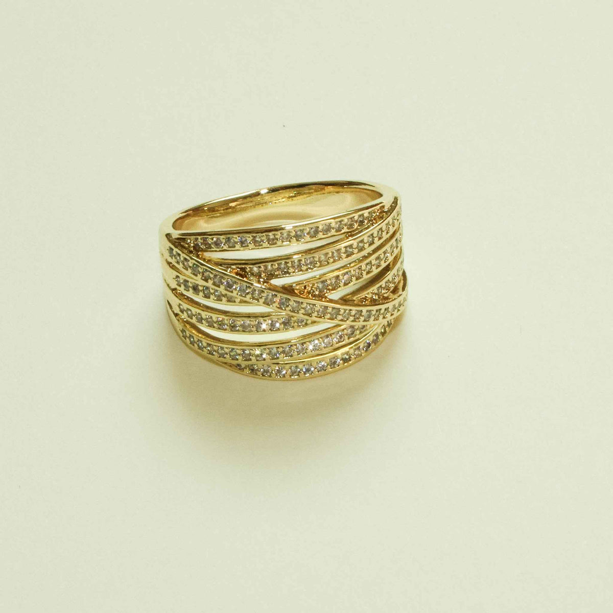 Multi-Row Crossover Pavé CZ Band Ring — 14K Gold Plated
