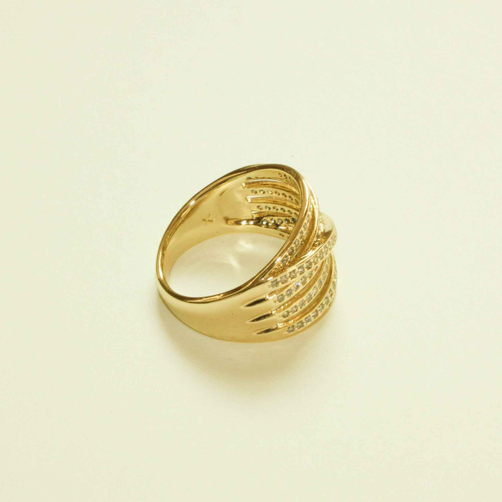 Multi-Row Crossover Pavé CZ Band Ring — 14K Gold Plated