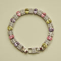 Multicolor Pastel & Jet Black Oval CZ Tennis Bracelet — Silver-Tone