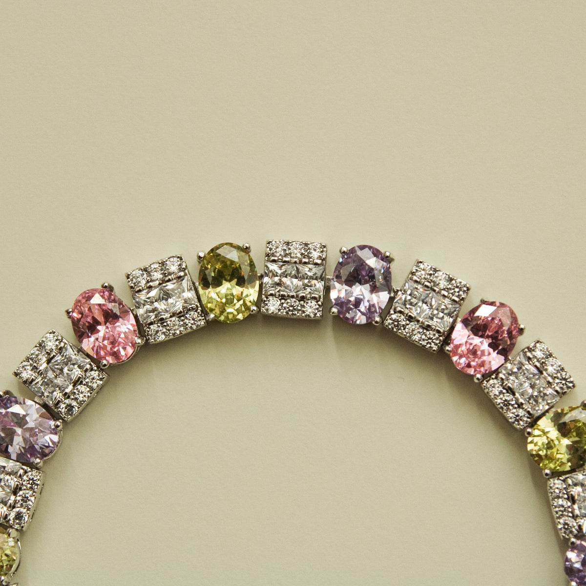 Multicolor Pastel & Jet Black Oval CZ Tennis Bracelet — Silver-Tone - Séfan Jewelry
