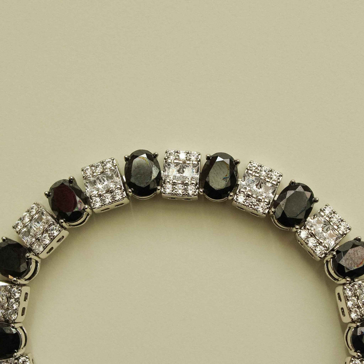 Multicolor Pastel & Jet Black Oval CZ Tennis Bracelet — Silver-Tone