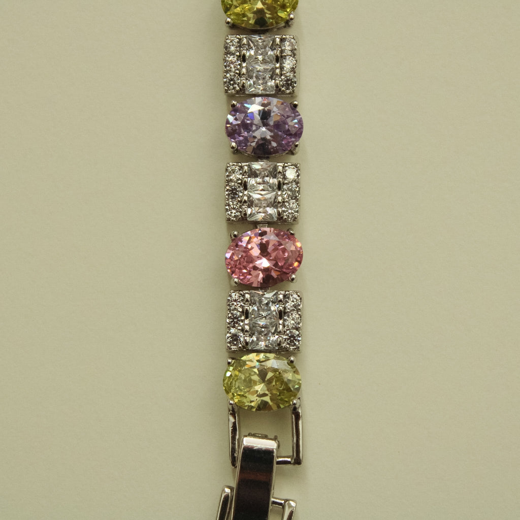 Multicolor Pastel & Jet Black Oval CZ Tennis Bracelet — Silver-Tone - Séfan Jewelry