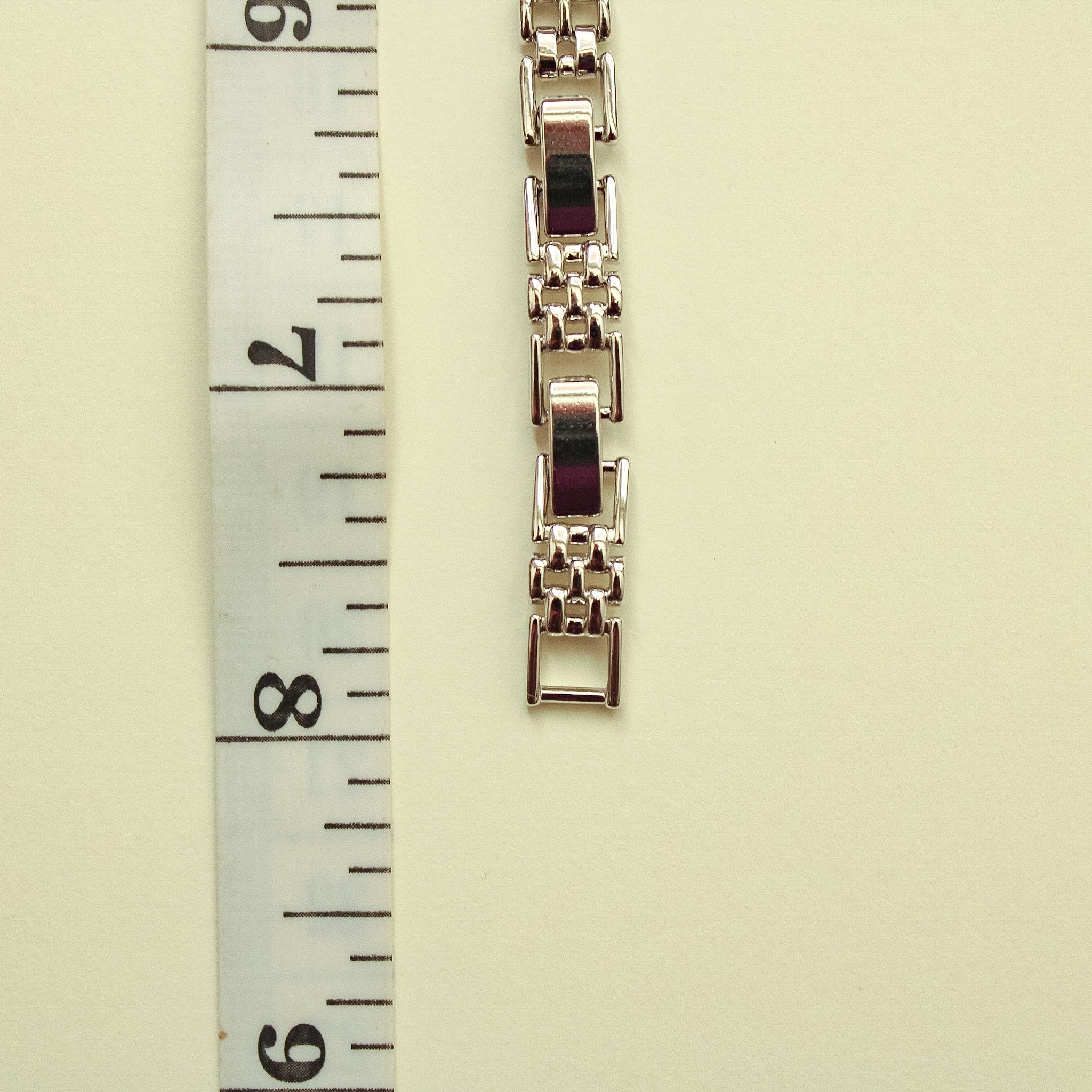 Silver bracelet with rectangular pavé CZ link, close-up detail