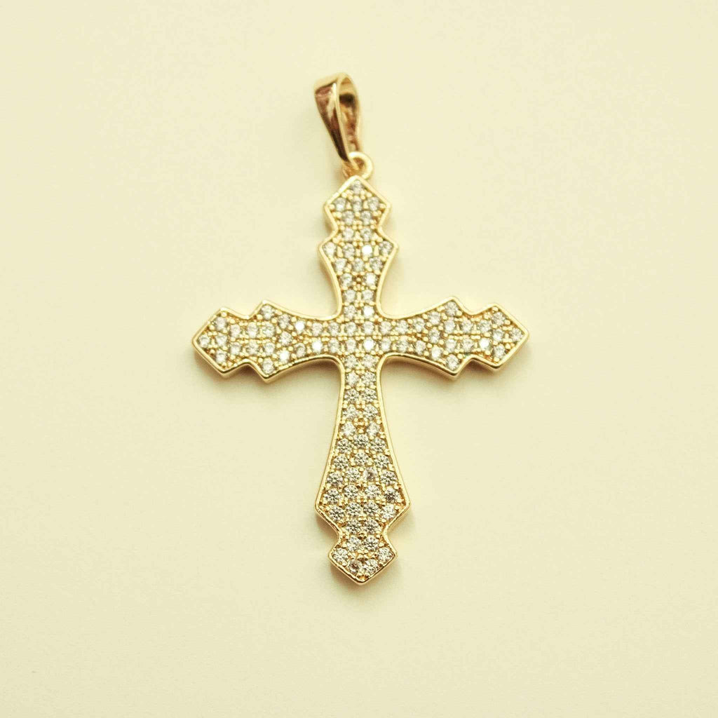 Ornate Pavé CZ Cross Charm — 14K Gold Plated - Séfan Jewelry