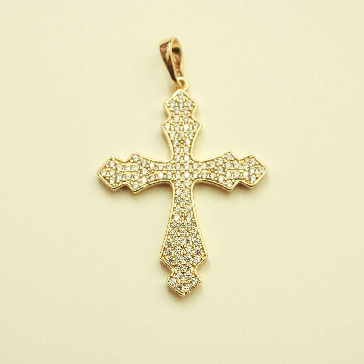 Ornate Pavé CZ Cross Charm — 14K Gold Plated - Séfan Jewelry