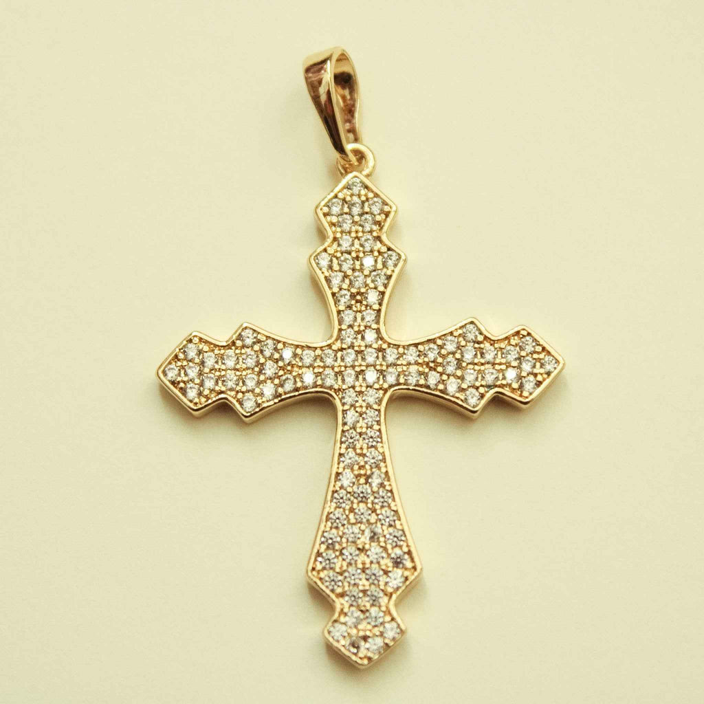Ornate Pavé CZ Cross Charm — 14K Gold Plated - Séfan Jewelry