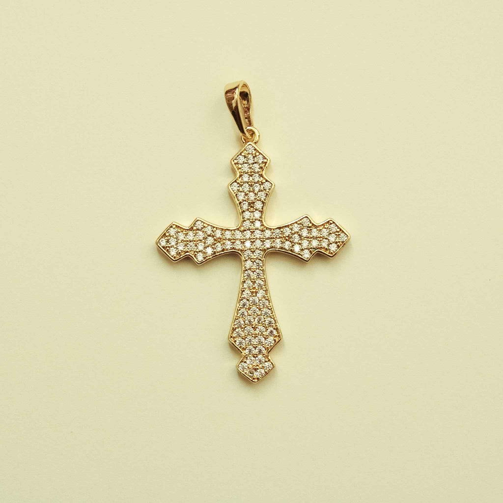 Ornate Pavé CZ Cross Charm — 14K Gold Plated - Séfan Jewelry
