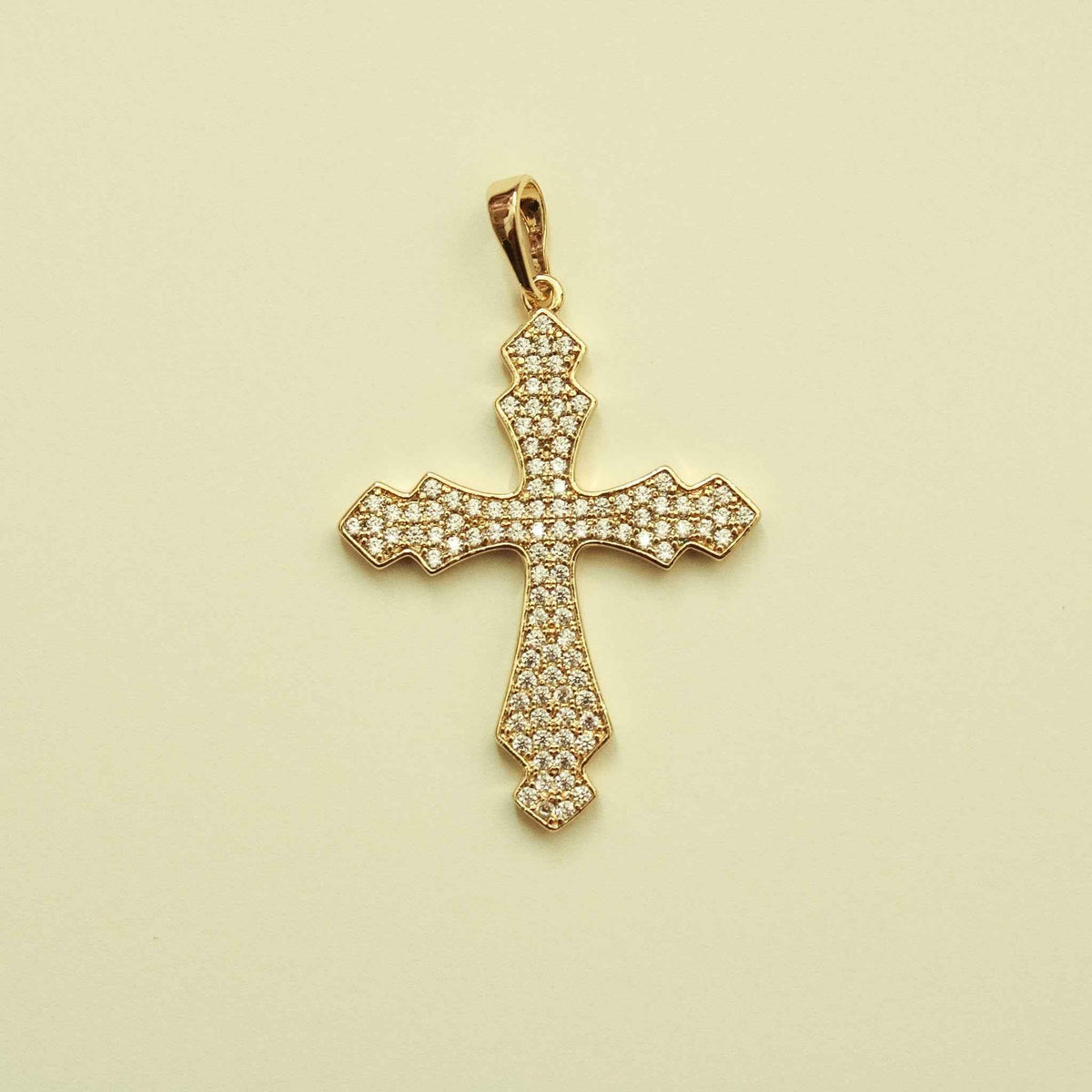 Ornate Pavé CZ Cross Charm — 14K Gold Plated - Séfan Jewelry