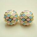 Dome stud earrings with pastel scale enamel in blue, pink, and green