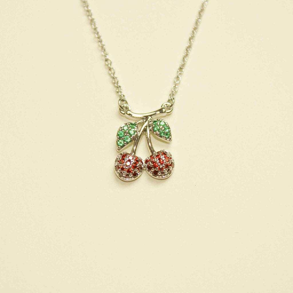 Pavé CZ Cherry Pendant Necklace — Silver - Séfan Jewelry