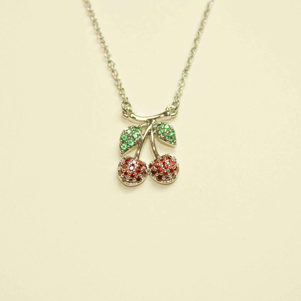 Pavé CZ Cherry Pendant Necklace — Silver - Séfan Jewelry