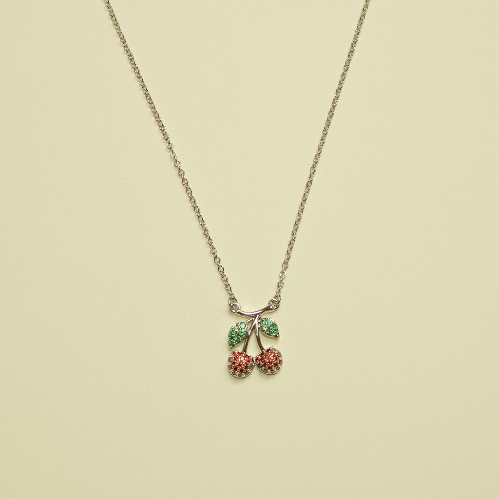 Pavé CZ Cherry Pendant Necklace — Silver - Séfan Jewelry