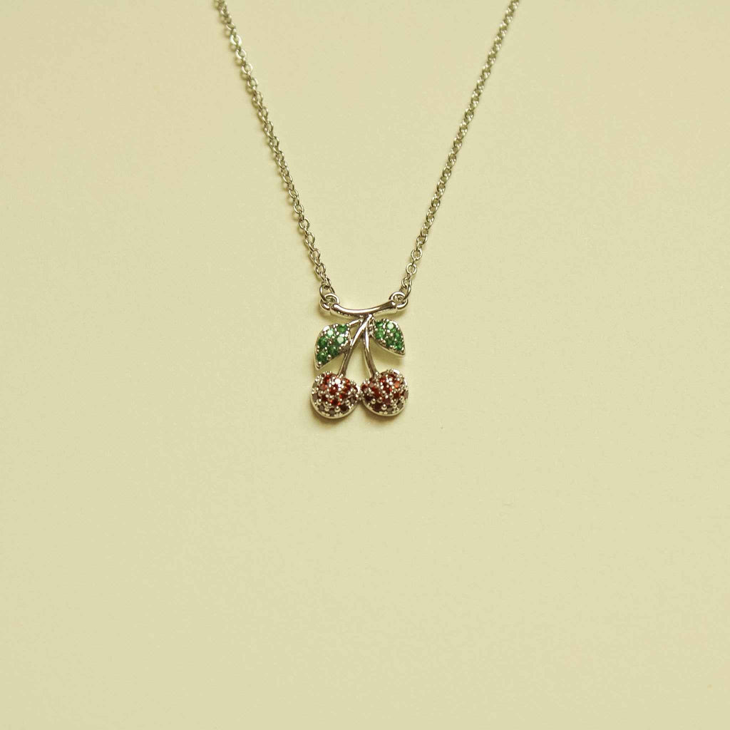 Pavé CZ Cherry Pendant Necklace — Silver - Séfan Jewelry