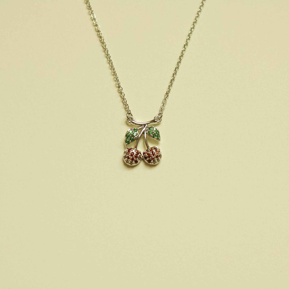 Pavé CZ Cherry Pendant Necklace — Silver - Séfan Jewelry