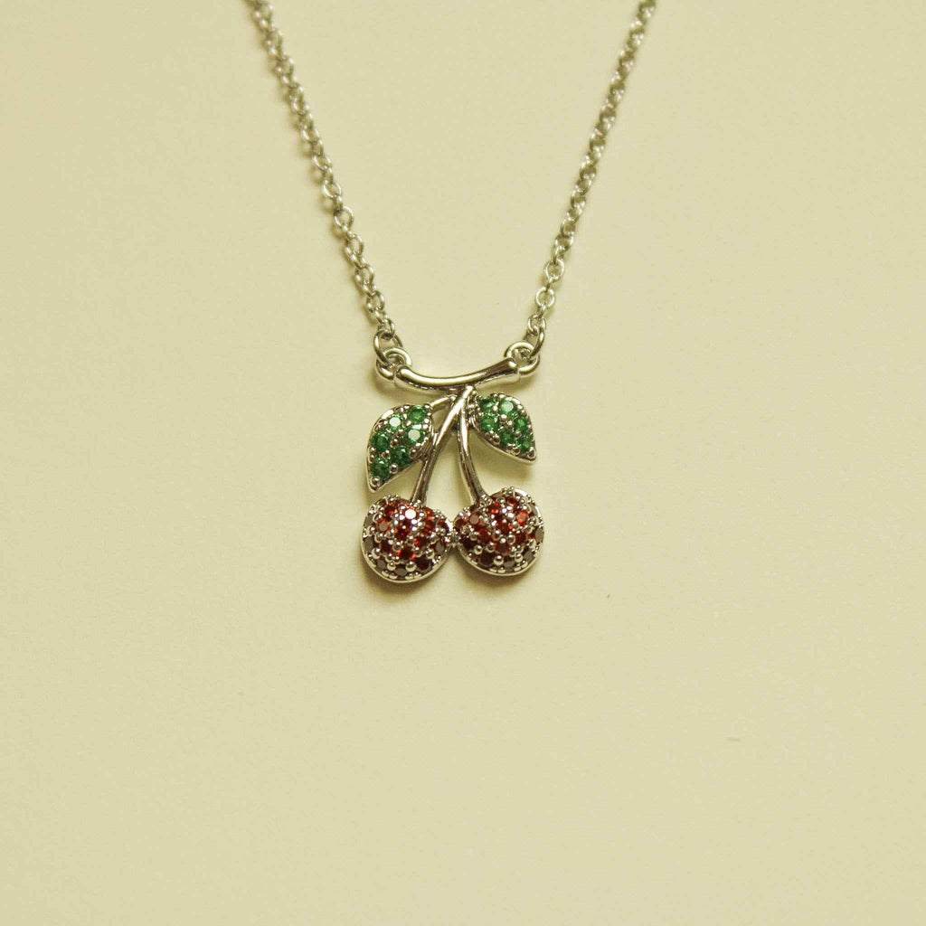 Pavé CZ Cherry Pendant Necklace — Silver - Séfan Jewelry