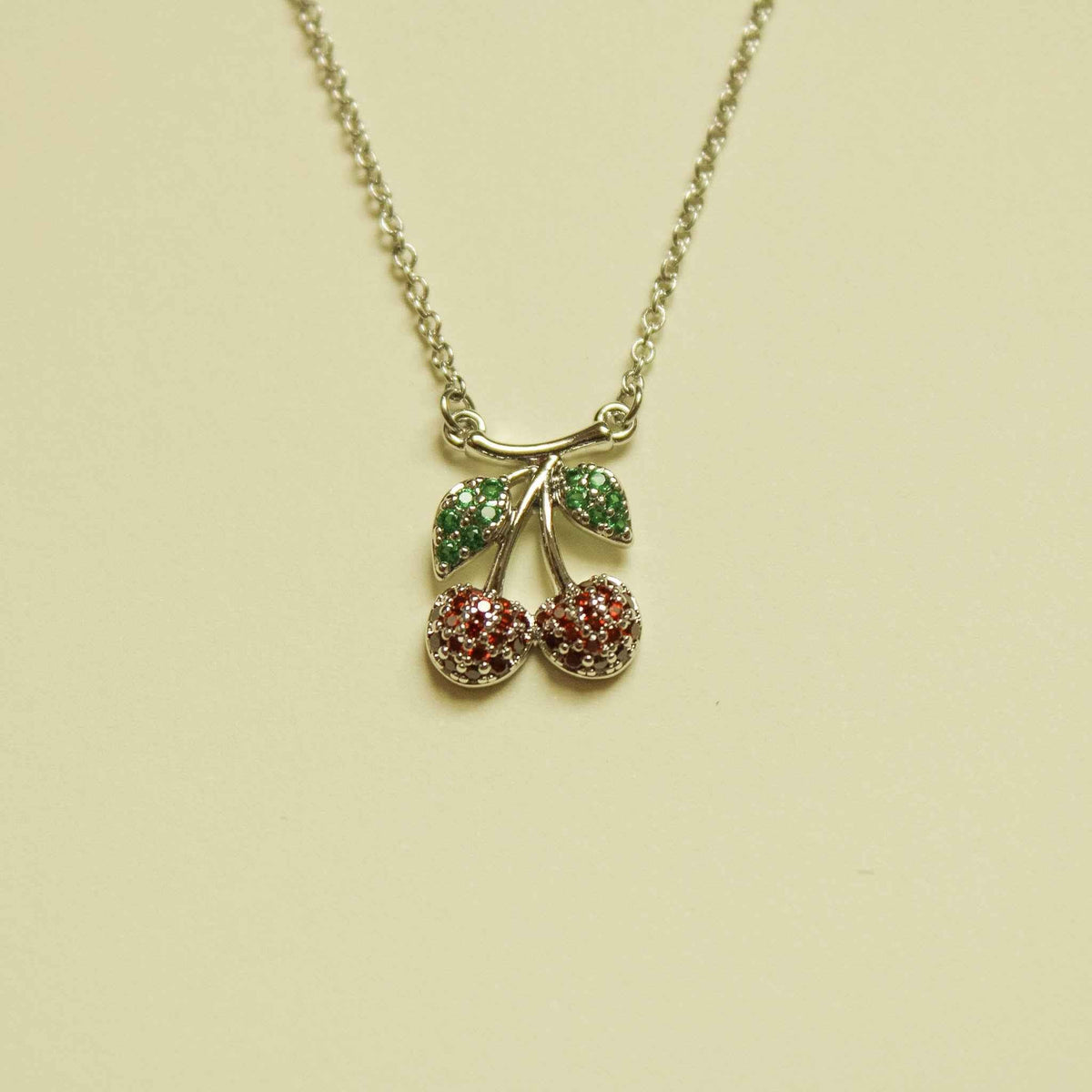 Pavé CZ Cherry Pendant Necklace — Silver - Séfan Jewelry