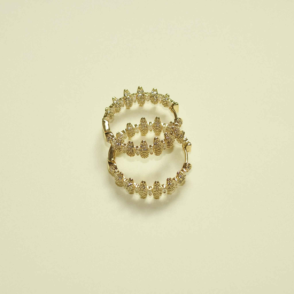 14K gold pavé CZ spike hoop earrings