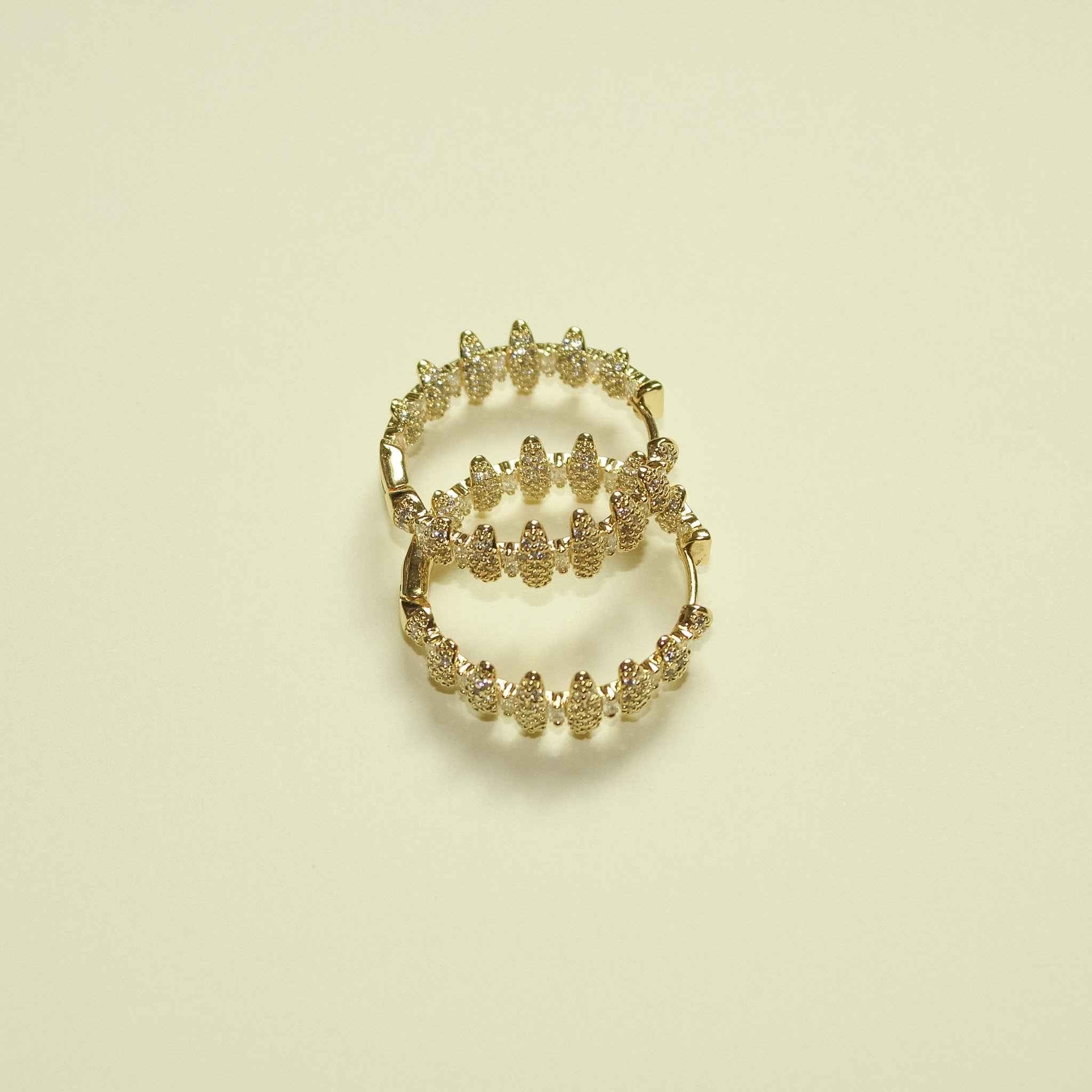 14K gold pavé CZ spike hoop earrings