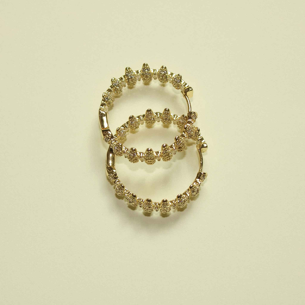 14K gold pavé CZ spike hoop earrings, small round hoops