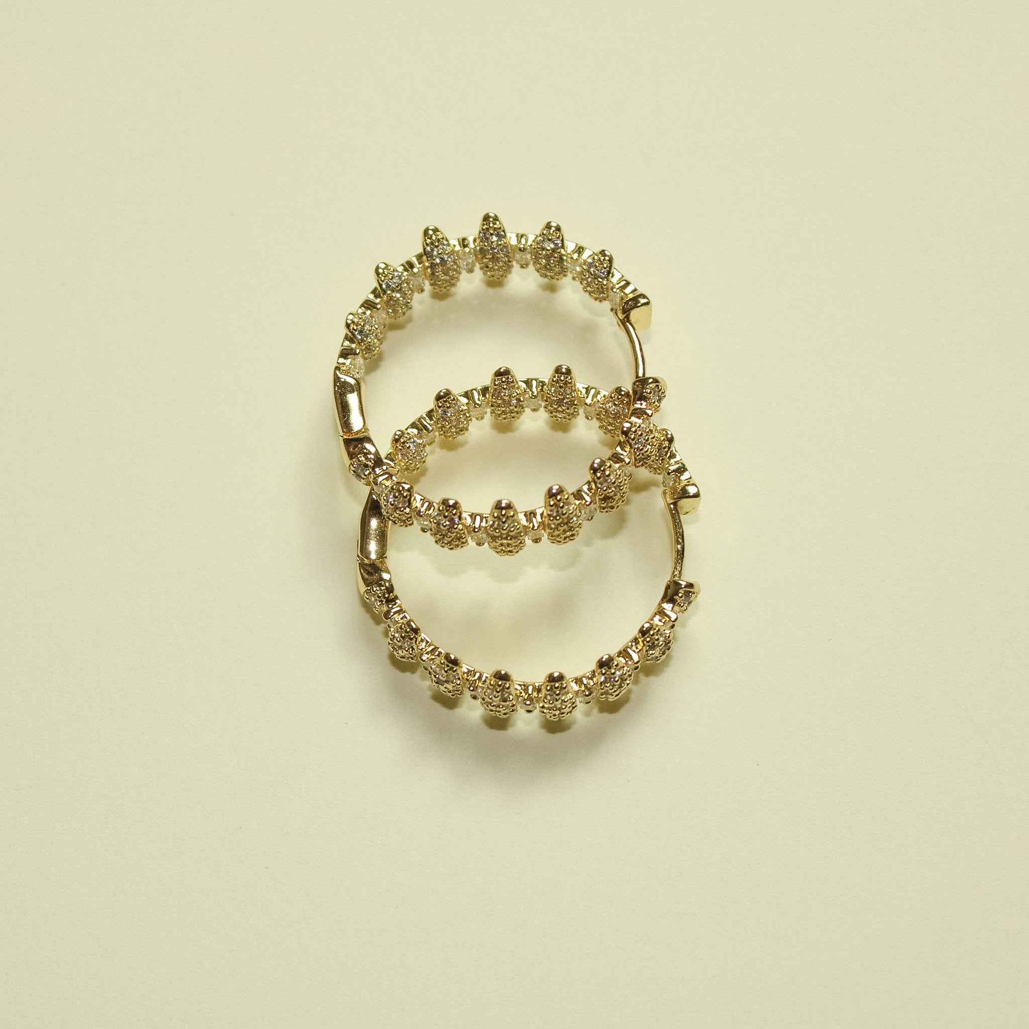 14K gold pavé CZ spike hoop earrings, small round hoops