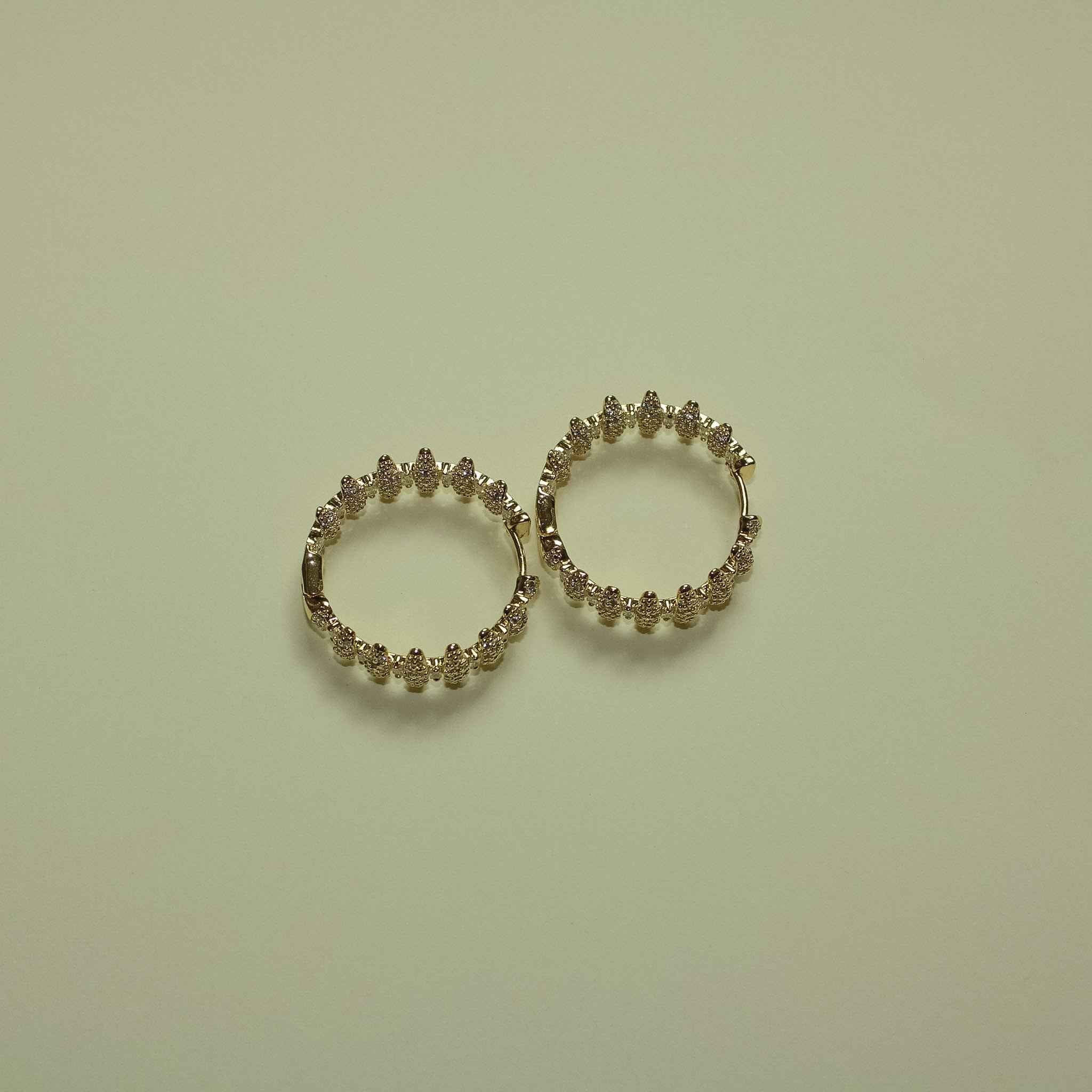 Pavé CZ spike hoop earrings in 14K gold, pair