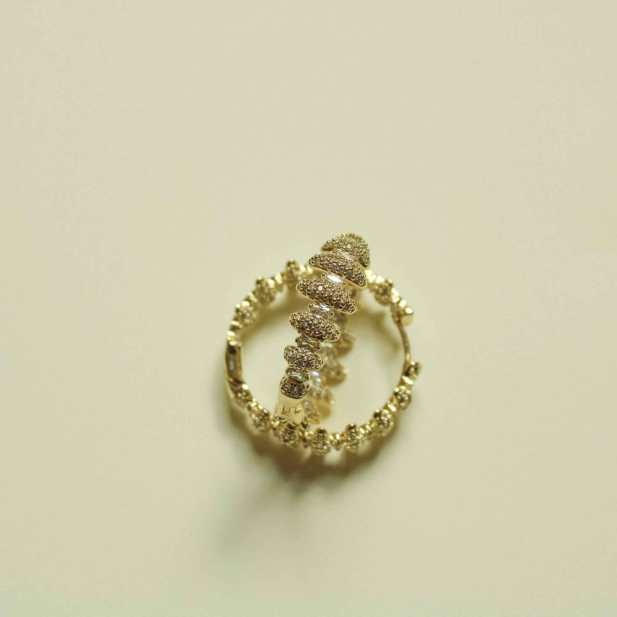 14K gold pavé CZ spike hoop earrings