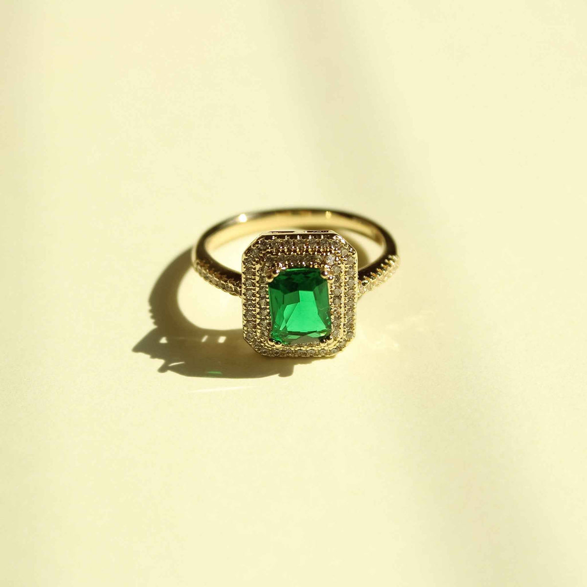 Pavé Double Halo CZ Ring — 14K Gold Plated