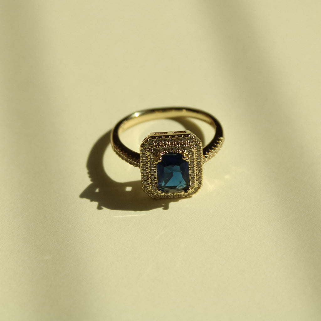 Pavé Double Halo CZ Ring — 14K Gold Plated - Séfan Jewelry