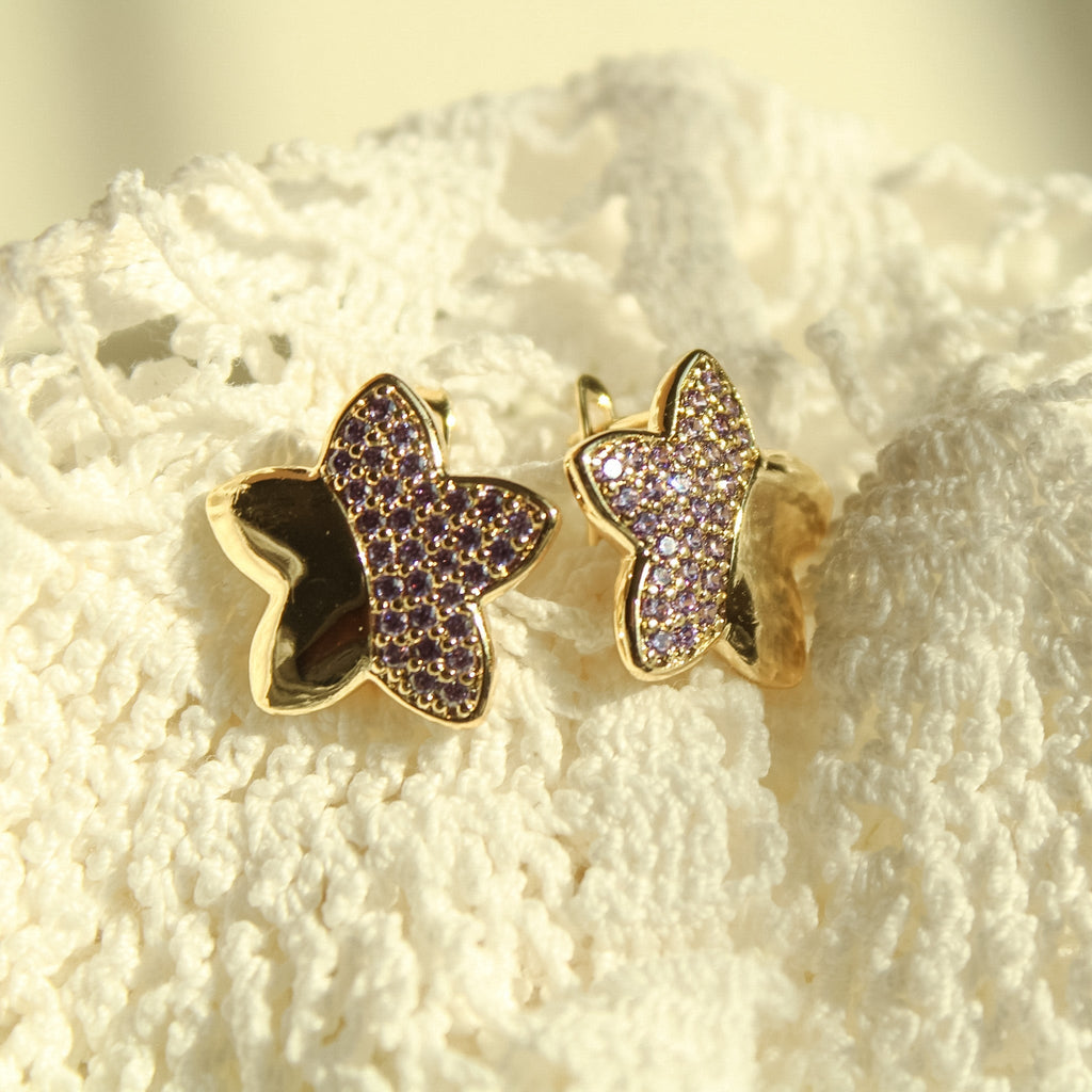 Pavé Purple CZ Star Stud Earrings — 14K Gold Plated - Séfan Jewelry