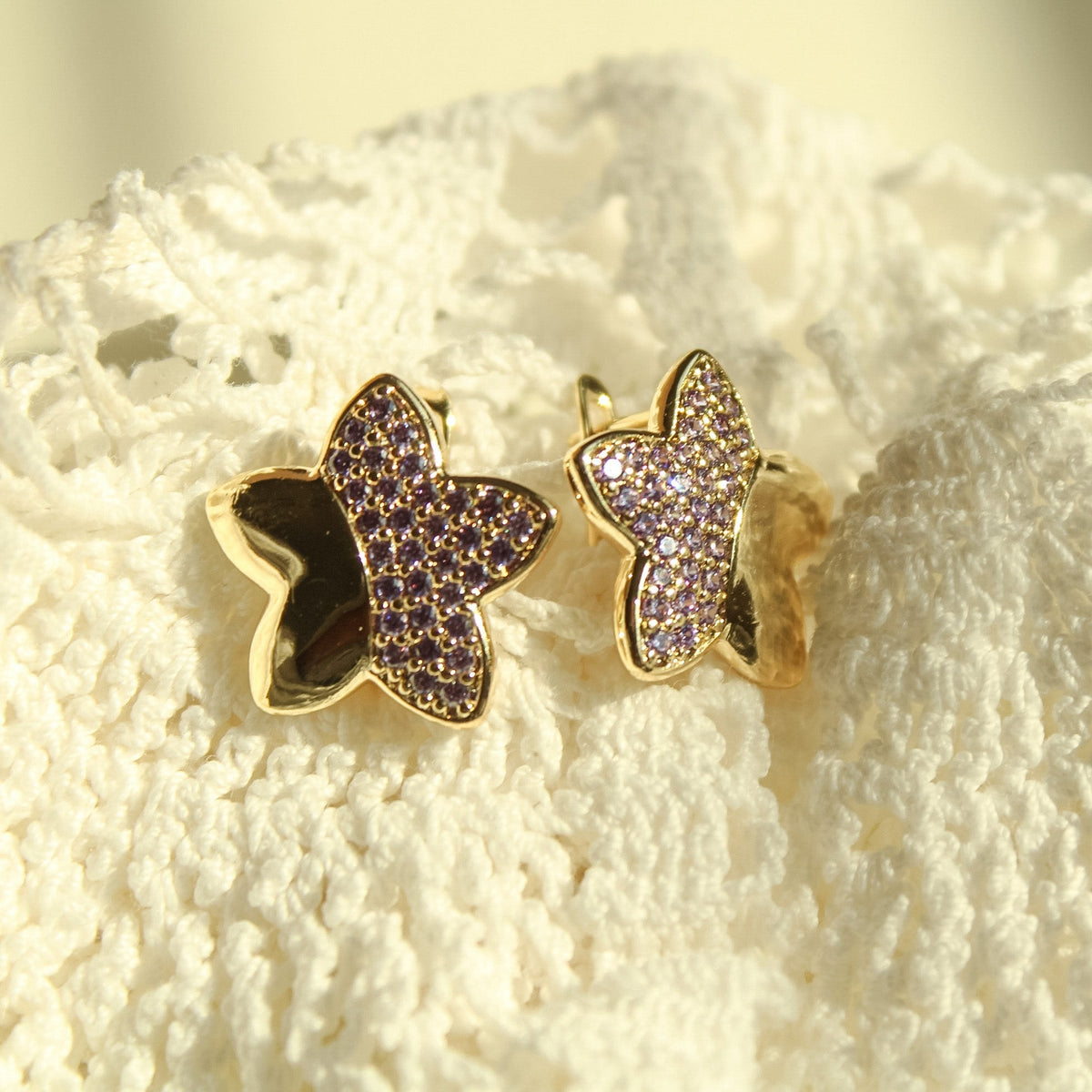 Pavé Purple CZ Star Stud Earrings — 14K Gold Plated - Séfan Jewelry